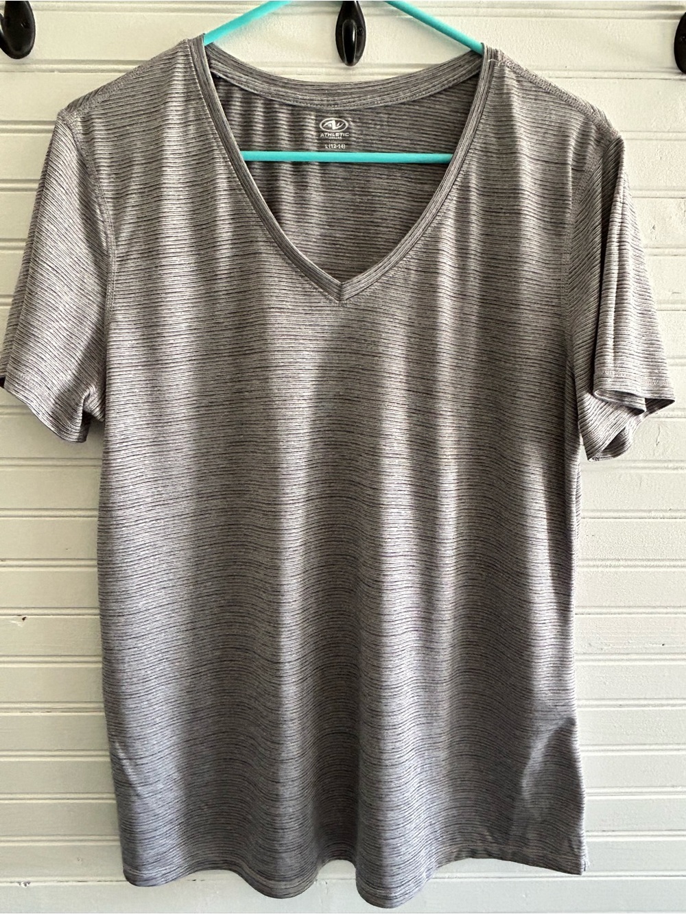 Athletic Works Women's Heather Gray Striped V-Neck Tee